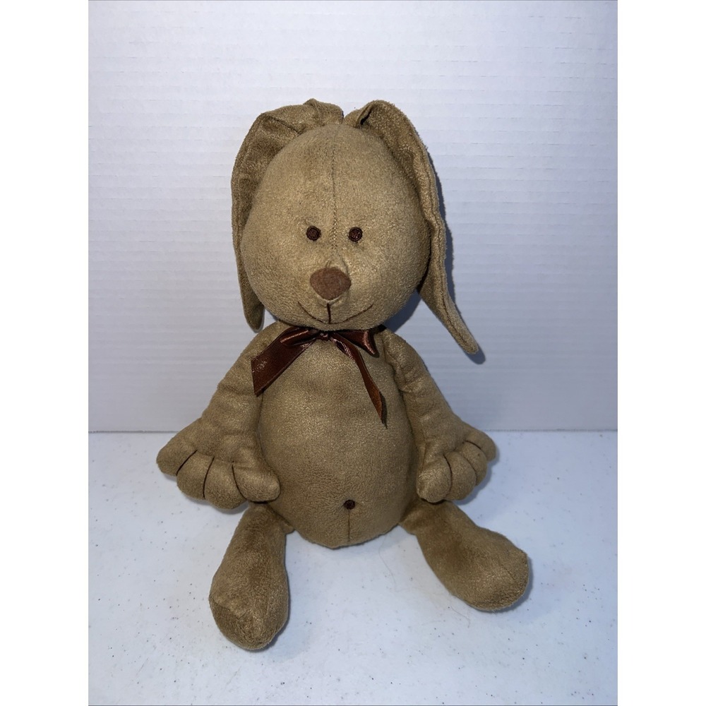 Galerie Brown Bunny Rabbit Stuffed Animal Bow Plush 12" w/ belly button Rare